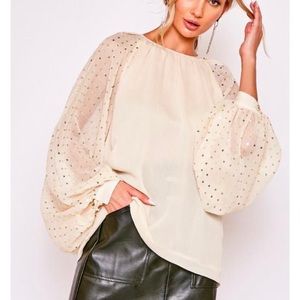 SEQUIN BALLOON SLEEVE CRINKLE CHIFFON BLOUSE